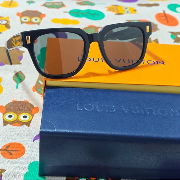Louis Vuitton Accessories - Louis Vuitton Black Frame Sunglasses with Brown Lenses and Gold Accents